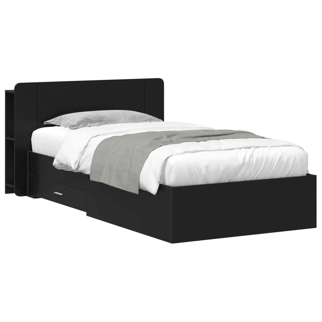 Telaio del letto con storage con testiera Nero 75 x 190 cm