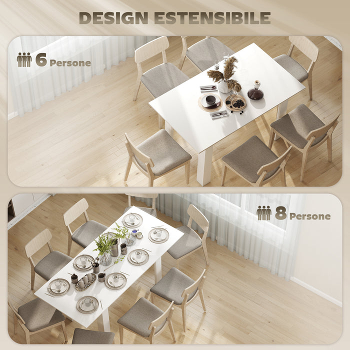 Tavolo Allungabile da Pranzo 140-180x80x75 cm per 6-8 Persone in MDF Bianco