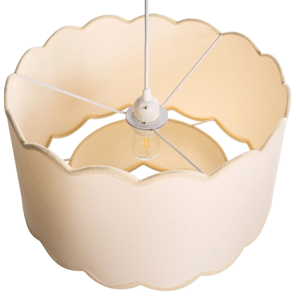 Lampadario in metallo con doppia base e paralume a tamburo in tessuto stile moderno luce d'atmosfera bianco e beige