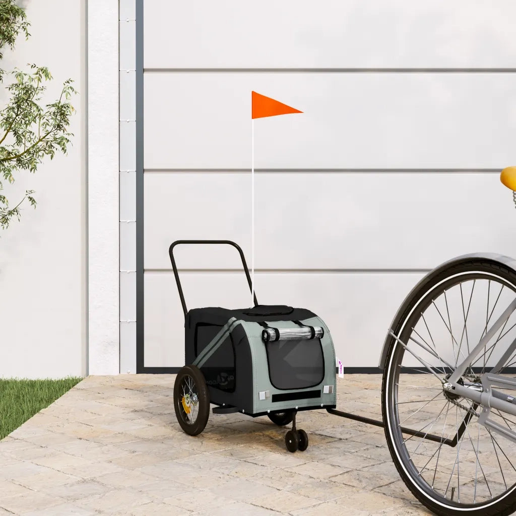 Rimorchio da Bici per Animali Grigio e Nero Oxford e Ferro CFW7209191