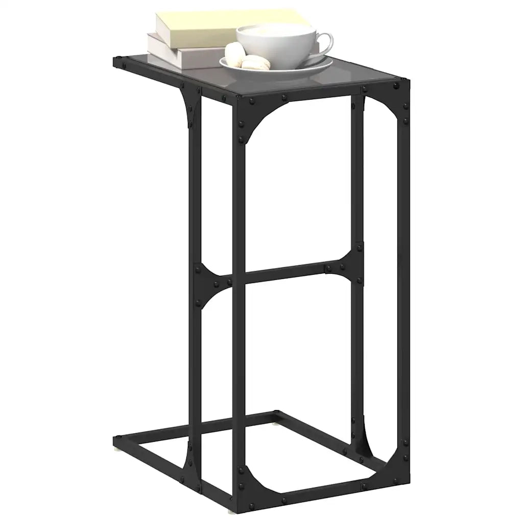 Tavolino con Vetro-Tavolino da soggiorno-Tavolo Nero 40x30x61,5cm in Acciaio