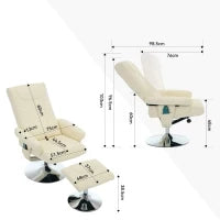 Poltrona relax, reclinabile e massaggiante a 5 punti, con funzione di riscaldamento elettrico e poggiapiedi, girevole a 360°, in tessuto PU, 75x76x103 cm, Beige