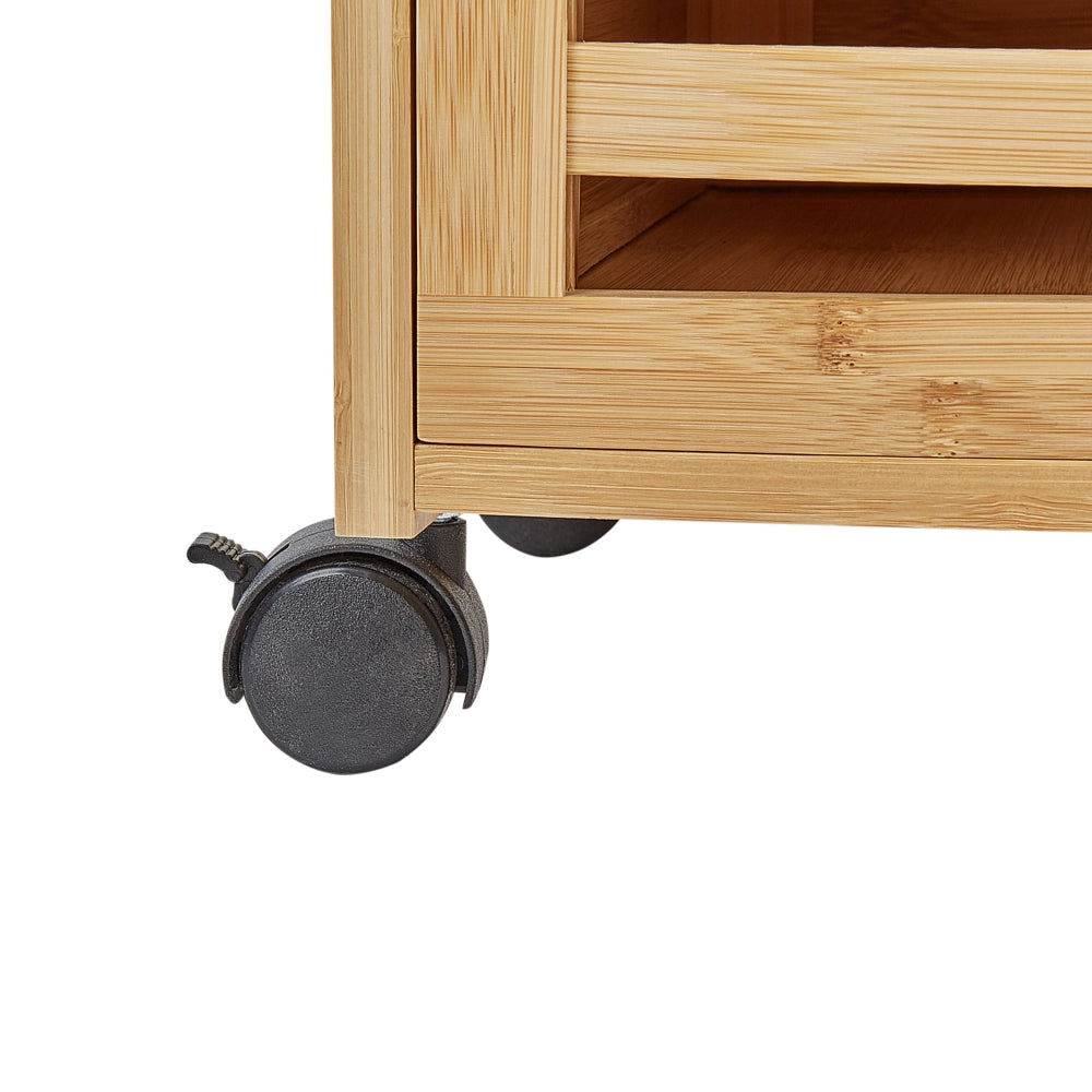 Armadietto da bagno a 3 cassetti marrone chiaro Bambù Ruote in gomma Stoccaggio bagno