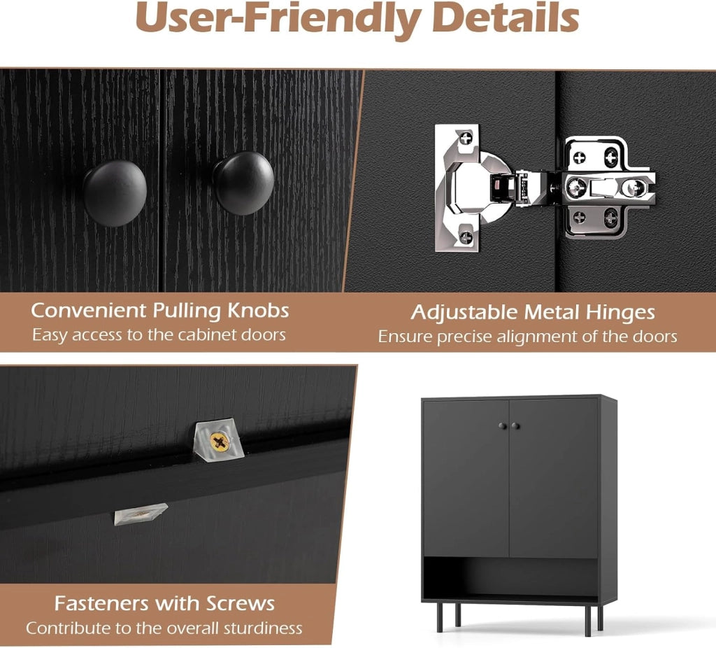 Armadio da cucina con 2 ante e 1 ripiano aperto, credenza con ripiani regolabili, credenza buffet 75 x 35 x 95 cm, armadio per soggiorno, sala da pranzo (Nero)