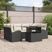 Set di Divano da Giardino da 7 Pezzi con Cuscini in Rattan Nero