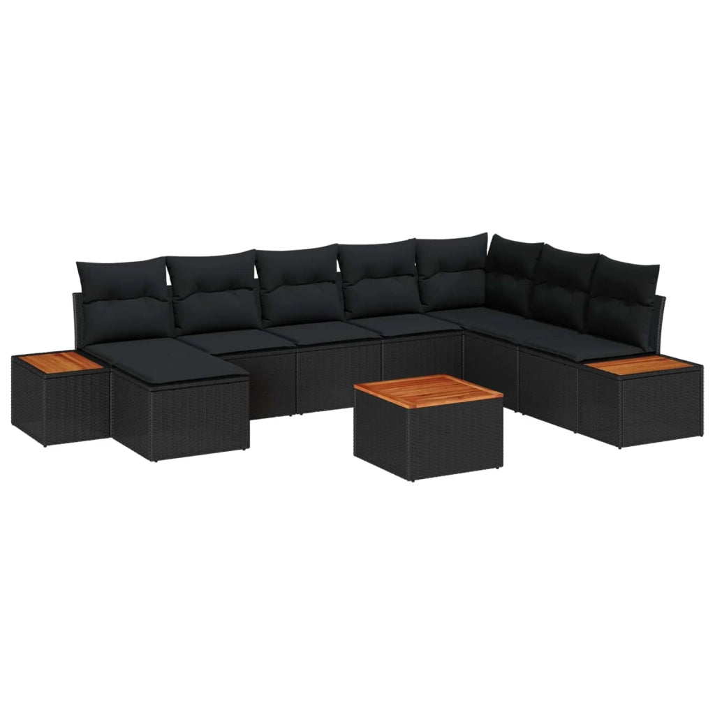 Set Divano da Giardino con cuscino 9 pcs Nero Poly Rattan
