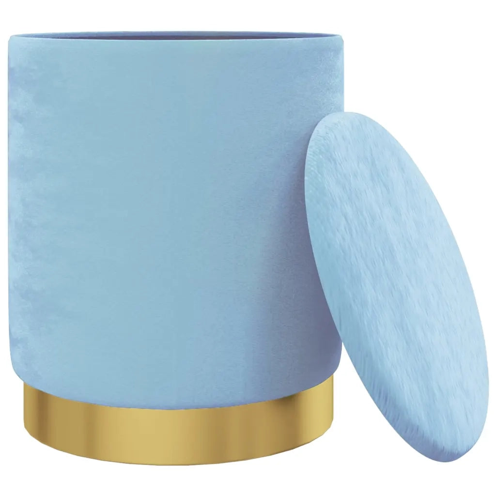 Sgabello Rotondo con Contenitore Azzurro in Velluto cod mxl 43076