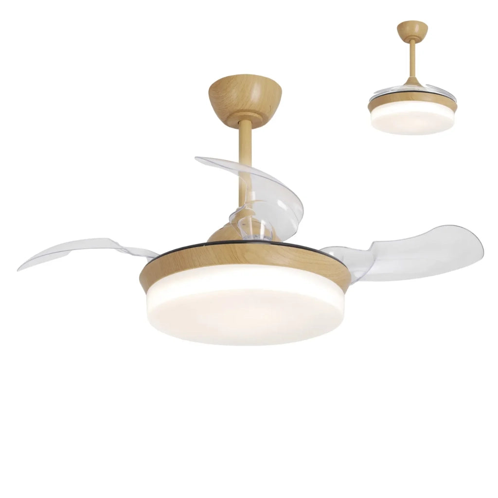LÚZETE - VENTILATORE DA SOFFITTO LED 24W REGOLABILE COLORE LEGNO 4 PALE PLEGHEVOLI GERALDTON