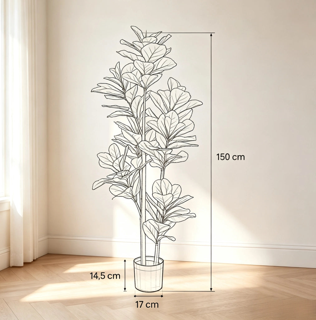 Set di 2 piante artificiali Ficus lyrata da 150 cm con vaso in cemento
