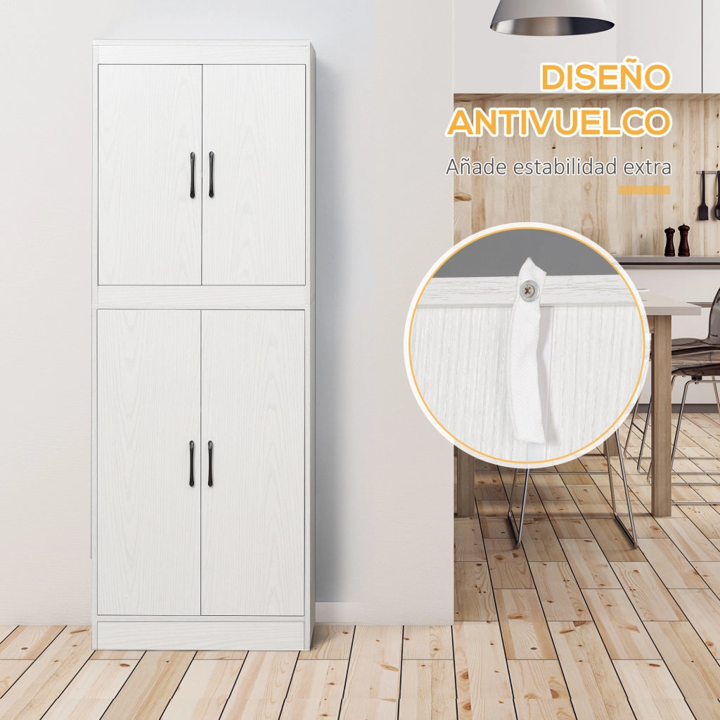 Armadio Cucina con 4 Ante e 5 Ripiani Aperti ¨C zephmum ¨C Bianco 60x36x168 cm