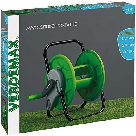 VERDEMAX 9569, Carrello per Tubo Flessibile, con Manico Lungo, per Tubi da 1,27 cm x 40 m