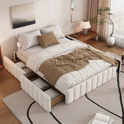 Letto con cassetti capitonnato - Xylo - 140x200 cm - Beige - Senza testiera