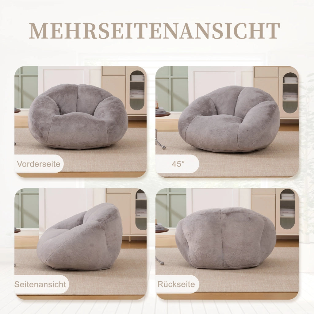 OKWISH Poltrona Pouf in Pelliccia Sintetica, Design Avvolgente con Base Antiscivolo e Imbottitura in Schiuma, Grigio Chiaro