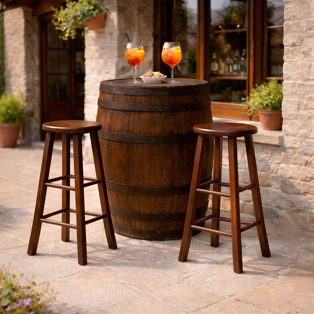 Sgabelli da bar set di 2 rotondi h 68 cm in noce scuro gambe dritte