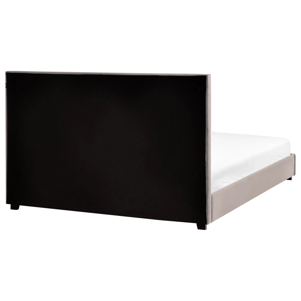 Letto matrimoniale in velluto grigio scuro 180 x 200 cm con testiera imbottita stile moderno