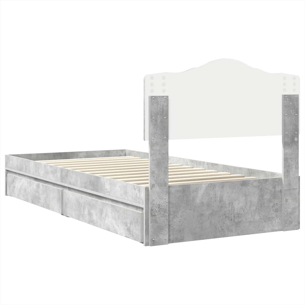 Letto con Contenitore con testiera Grigio cemento 90 x 190 cm