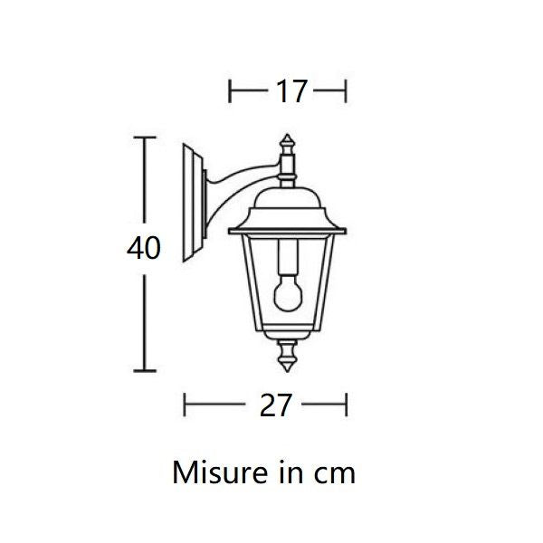 APPLIQUE DA PARETE LANTERNA PICCOLA DOWN NERA ESTERNO 1X27 NIZZA MORETTI