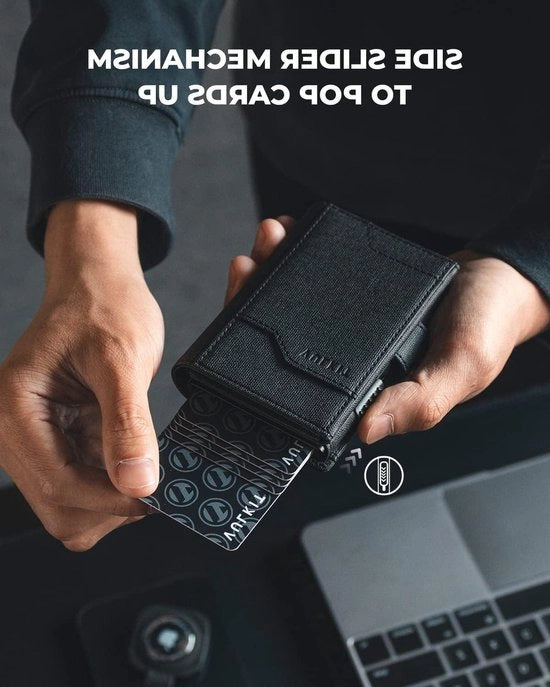 Portafoglio Uomo con Blocco RFID, Custodia per Carte di Credito, Comparto per Biglietti di Banca, Supporto per AirTag - Nero