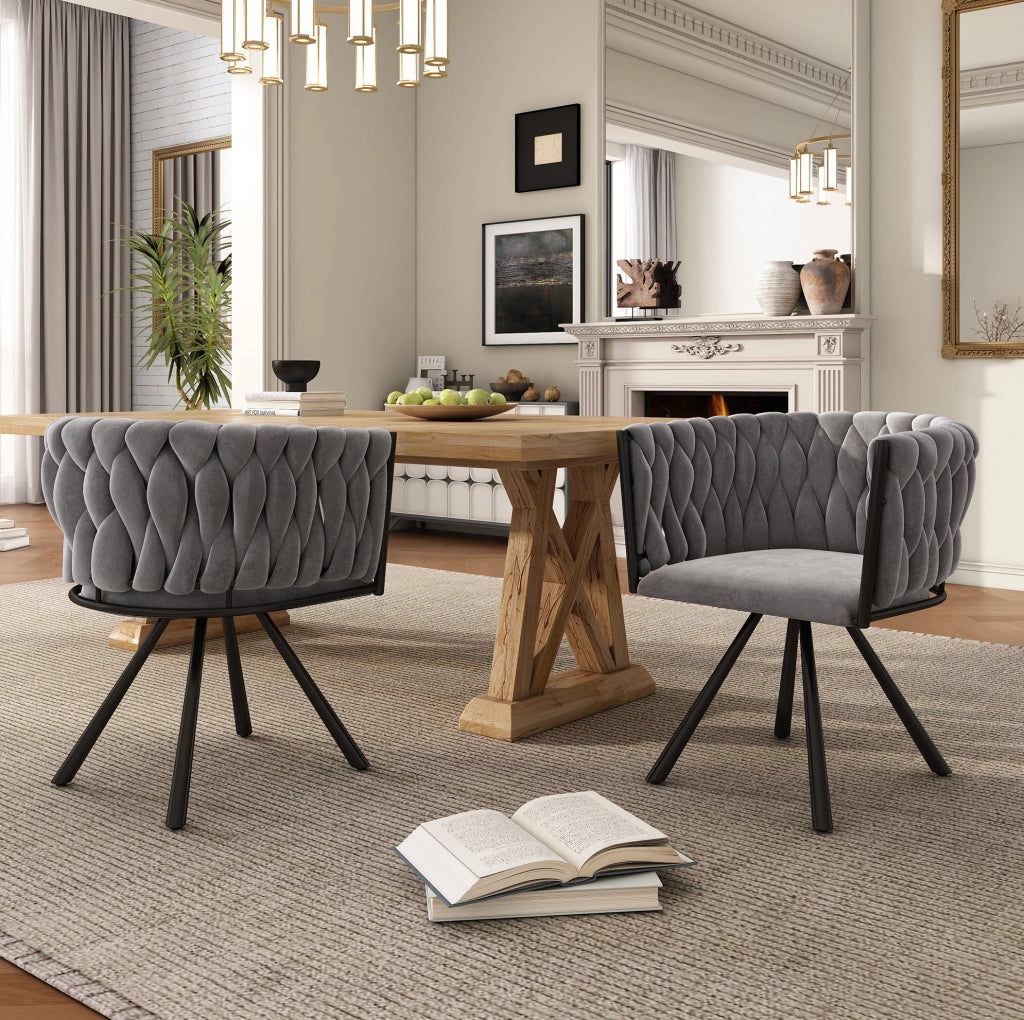 Set 4 sedie da pranzo girevoli in velluto grigio