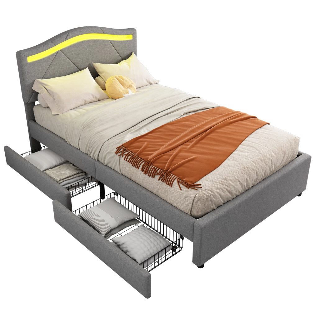 letto imbottito lino grigio 90 x 200 cm
