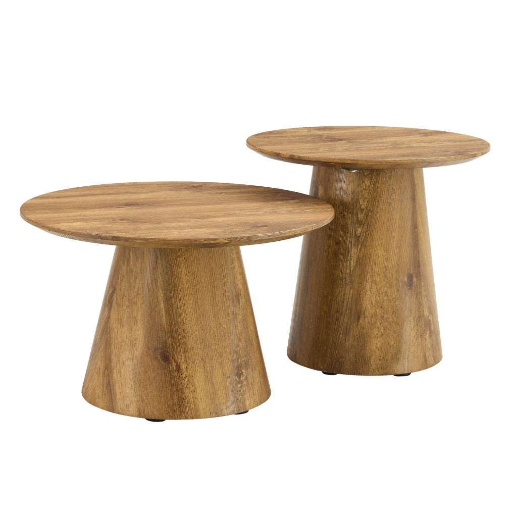 Set di 2 tavolini rotondi con effetto legno in MDF naturale