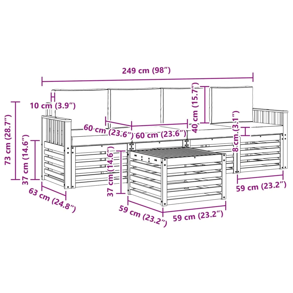 Set divani con cuscino 5 pcs Grigio Naturale e Chiaro 3374321