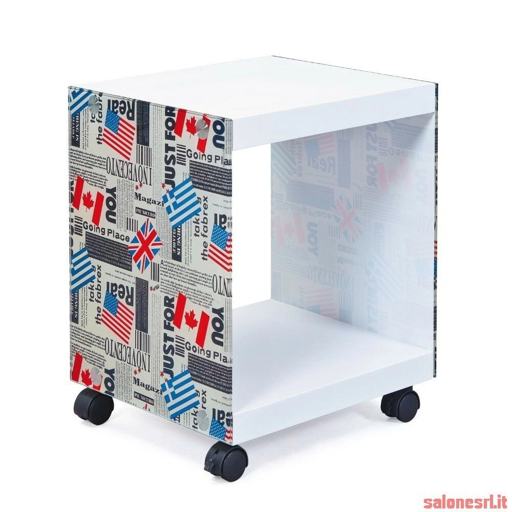 CUBO FLAGCUBE CON PIANI IN MDF E FIANCHI IN VETRO SERIGRAFATO FANTASIA LONDRA INTER LINK