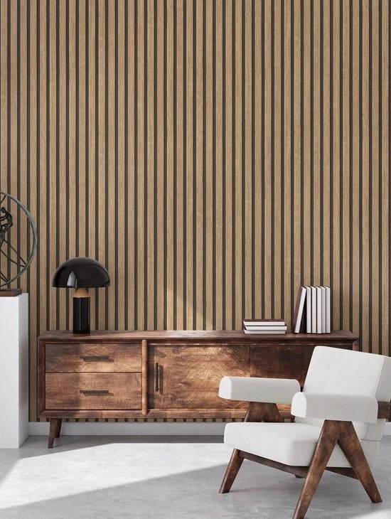 Behang houtlook beige bruin PintWalls II 391091 pannelli acustici in legno parete 10,05 m x 0,53 m Made in Germany