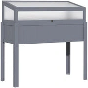 Letto Rialzato in Legno con Serra 2-in-1 Frangivento Frangivista Orto Erbe Vaso da Giardino Balcone e Terrazza Policarbonato Grigio 120 x 54 x 112/122 cm