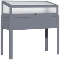 Letto Rialzato in Legno con Serra 2-in-1 Frangivento Frangivista Orto Erbe Vaso da Giardino Balcone e Terrazza Policarbonato Grigio 120 x 54 x 112/122 cm