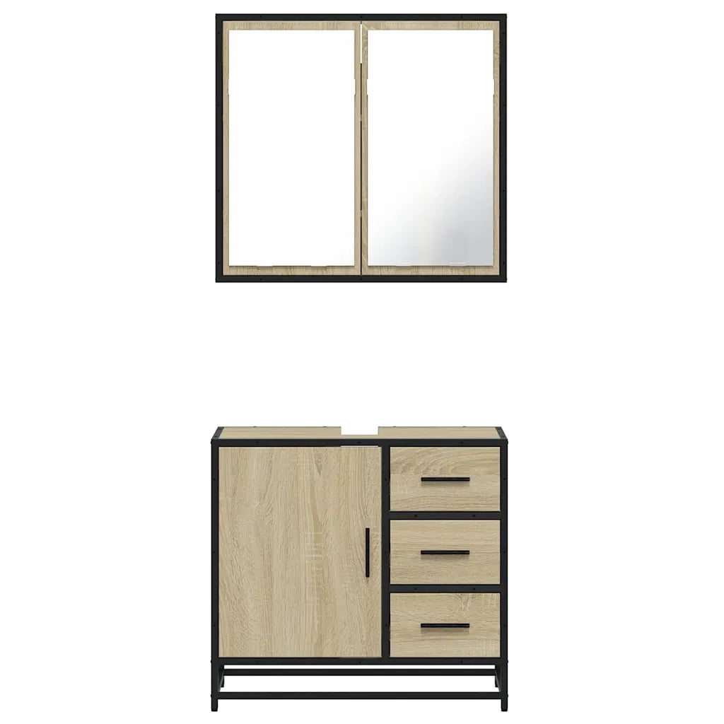 Set Mobili da Bagno 2 pz Rovere Sonoma in Legno Multistrato