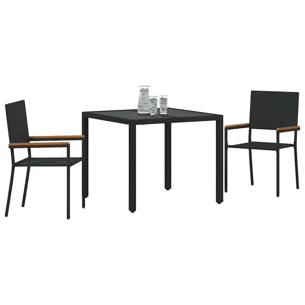 Set da Pranzo per Giardino 3 pz | Set Salotto da Giardino Nero polyrattan