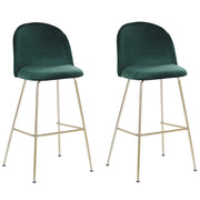 Set di 2 sedie da bar Rivestimento in velluto verde Struttura in acciaio dorato Sedile con altezza del bancone Mobili per sala da pranzo
