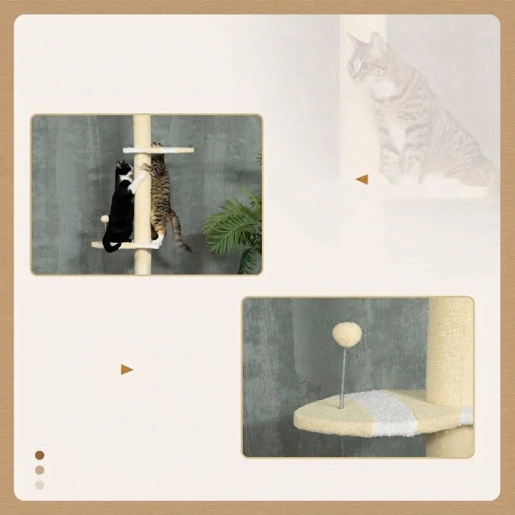 Tiragraffi per Gatti da Pavimento a Soffitto con Pali in Iuta; Regolabile 220-260 cm