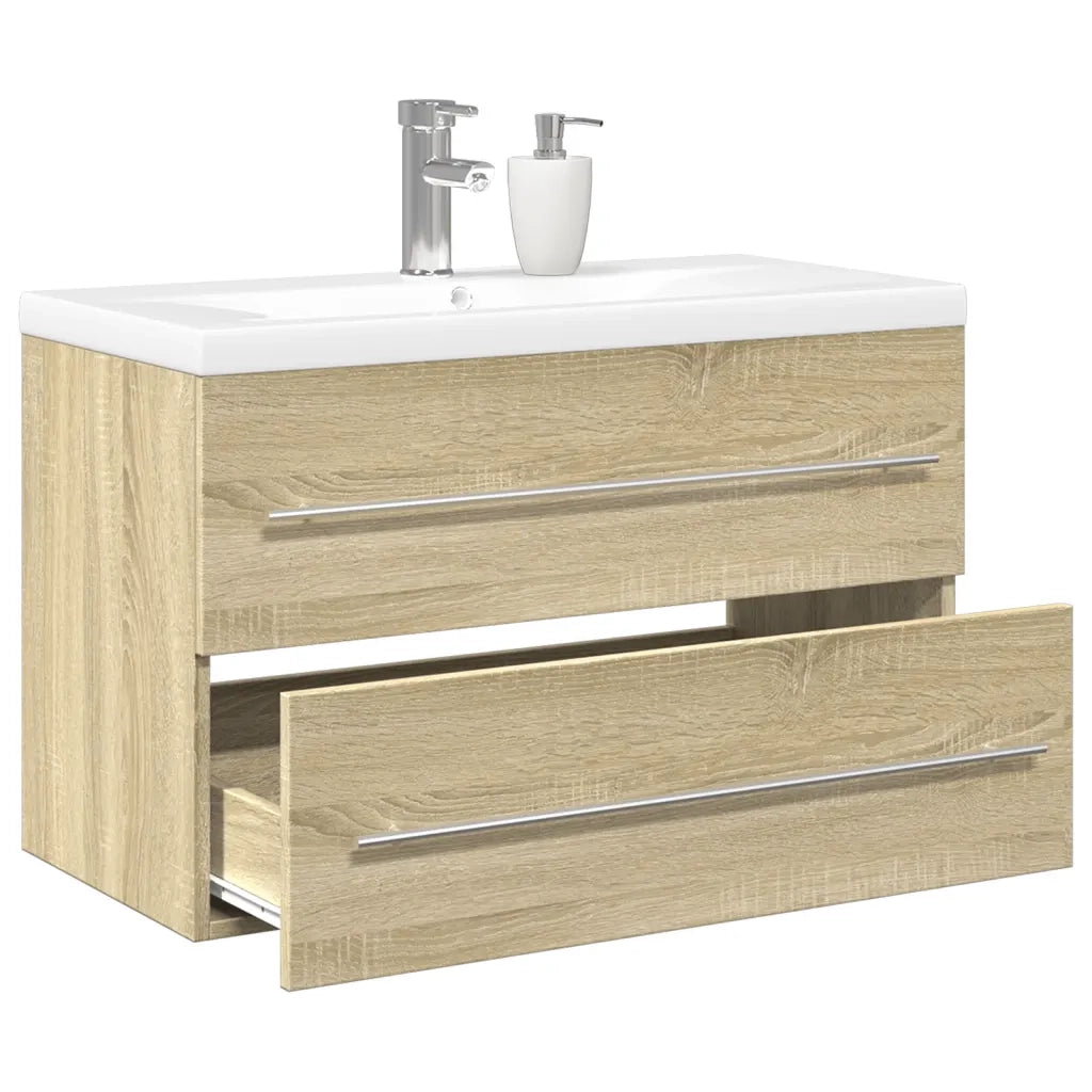 Set Mobili da Bagno | Armadio da bagno 2 pz Rovere Sonoma in Legno Multistrato