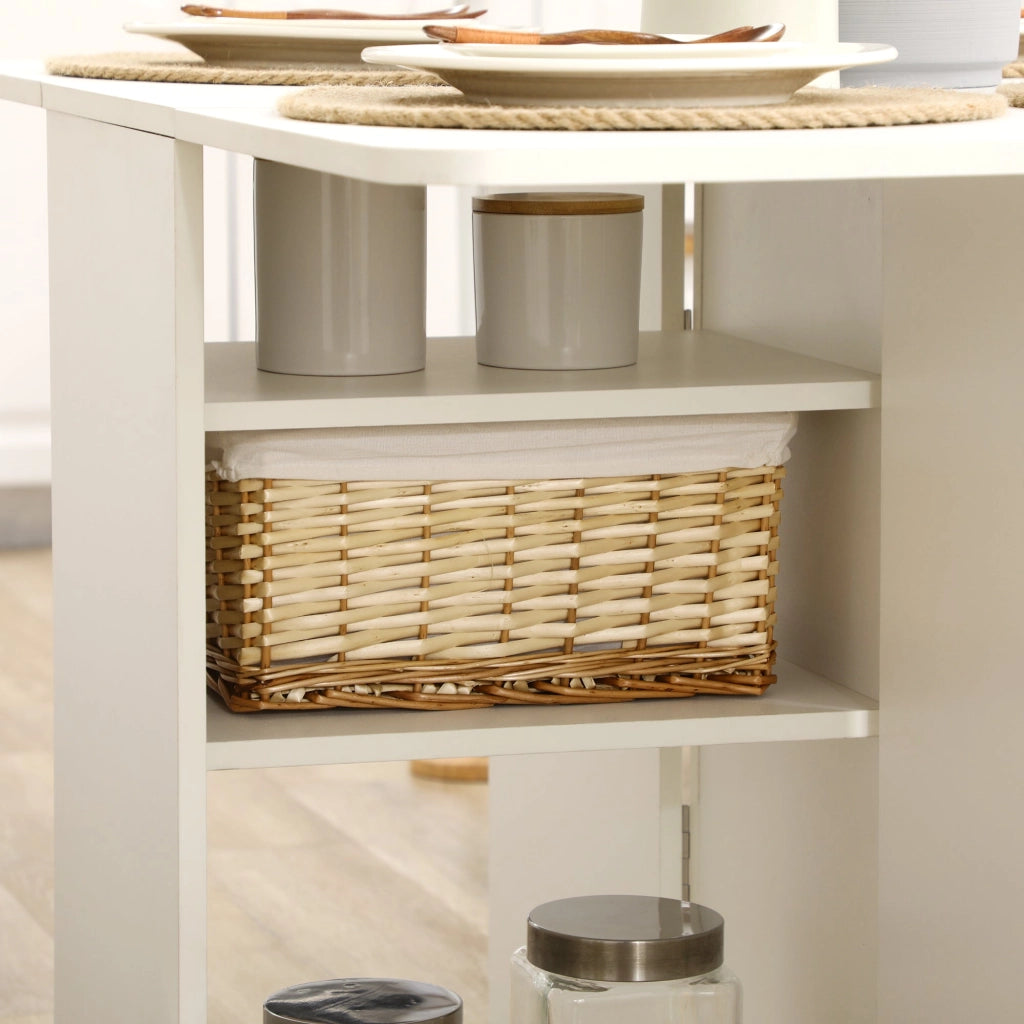 Tavolo da Cucina a Ribalta con 2 Cassetti e Armadietto ad Ante 120x80x75 cm in Truciolato Bianco