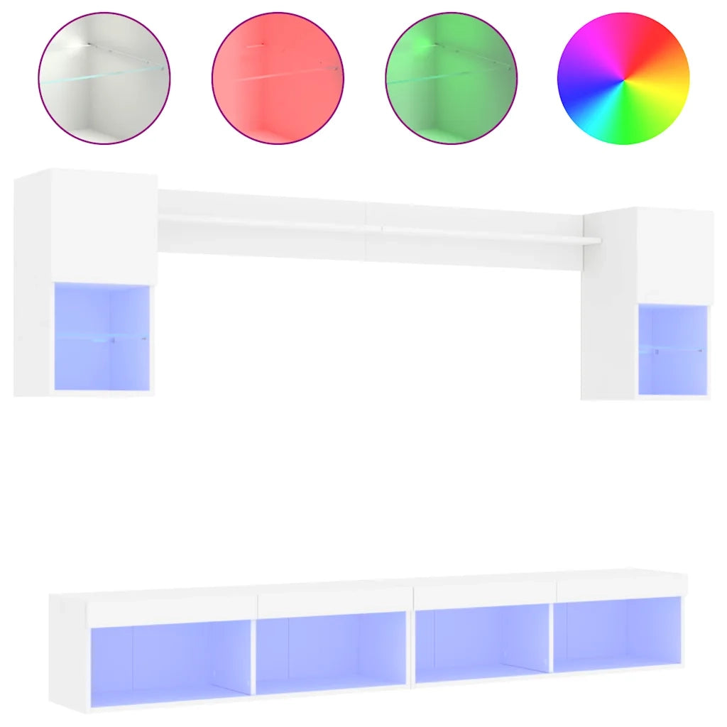 vidaXL Mobili TV a Muro con LED 6pz Bianchi in Legno Multistrato