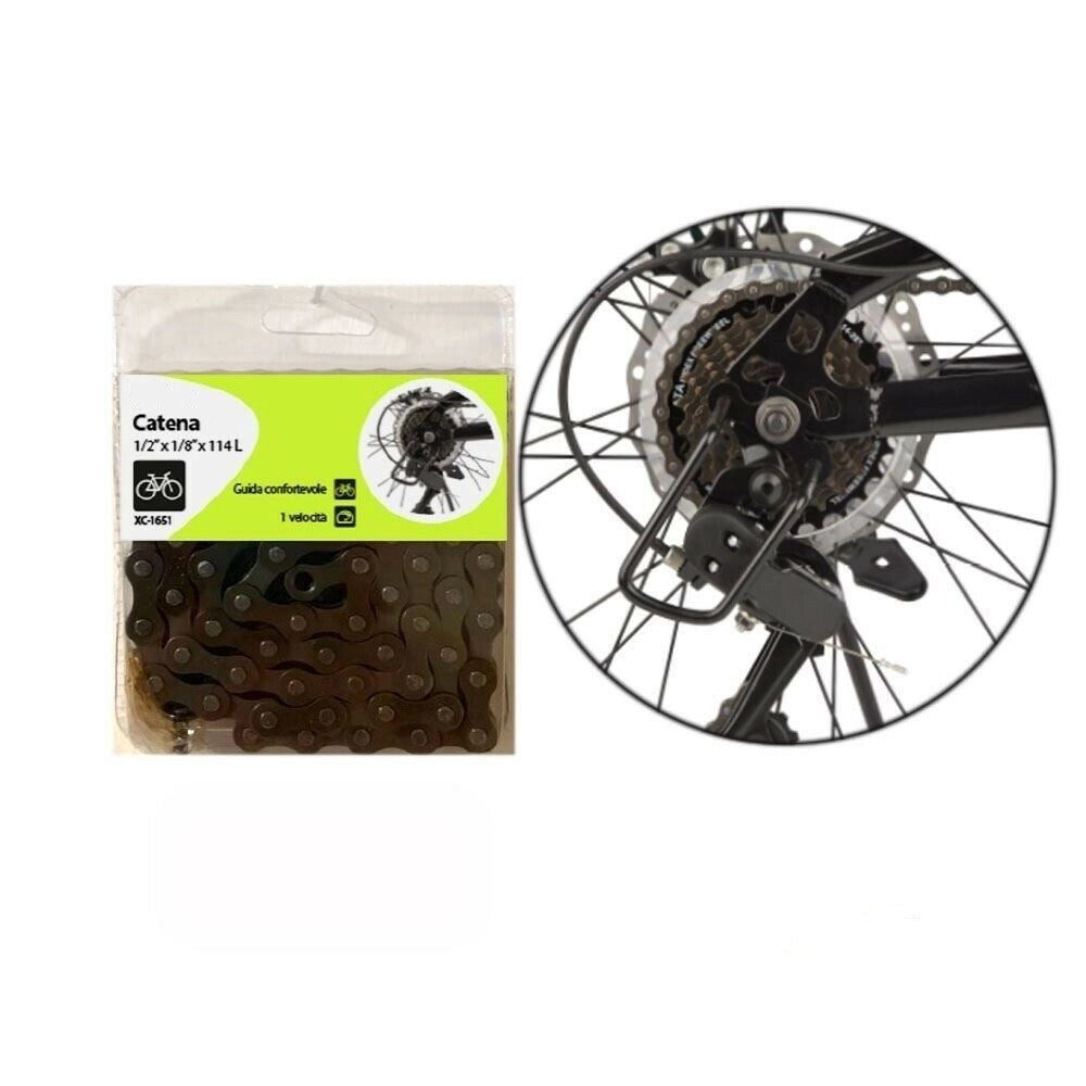 Trade Shop - Catena Ricambio Per Bici 1/2″x1/8″x114l 1 Velocita' Guida Confortevole Xc-1651 -