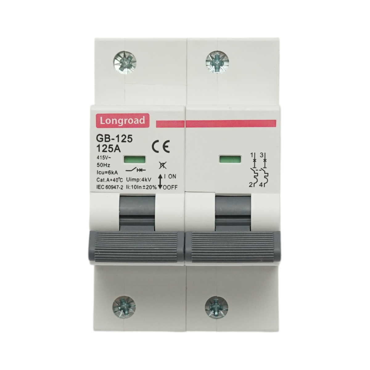 Interruttore automatico MCB 2P, 125A 415VAC, 6kA Longroad