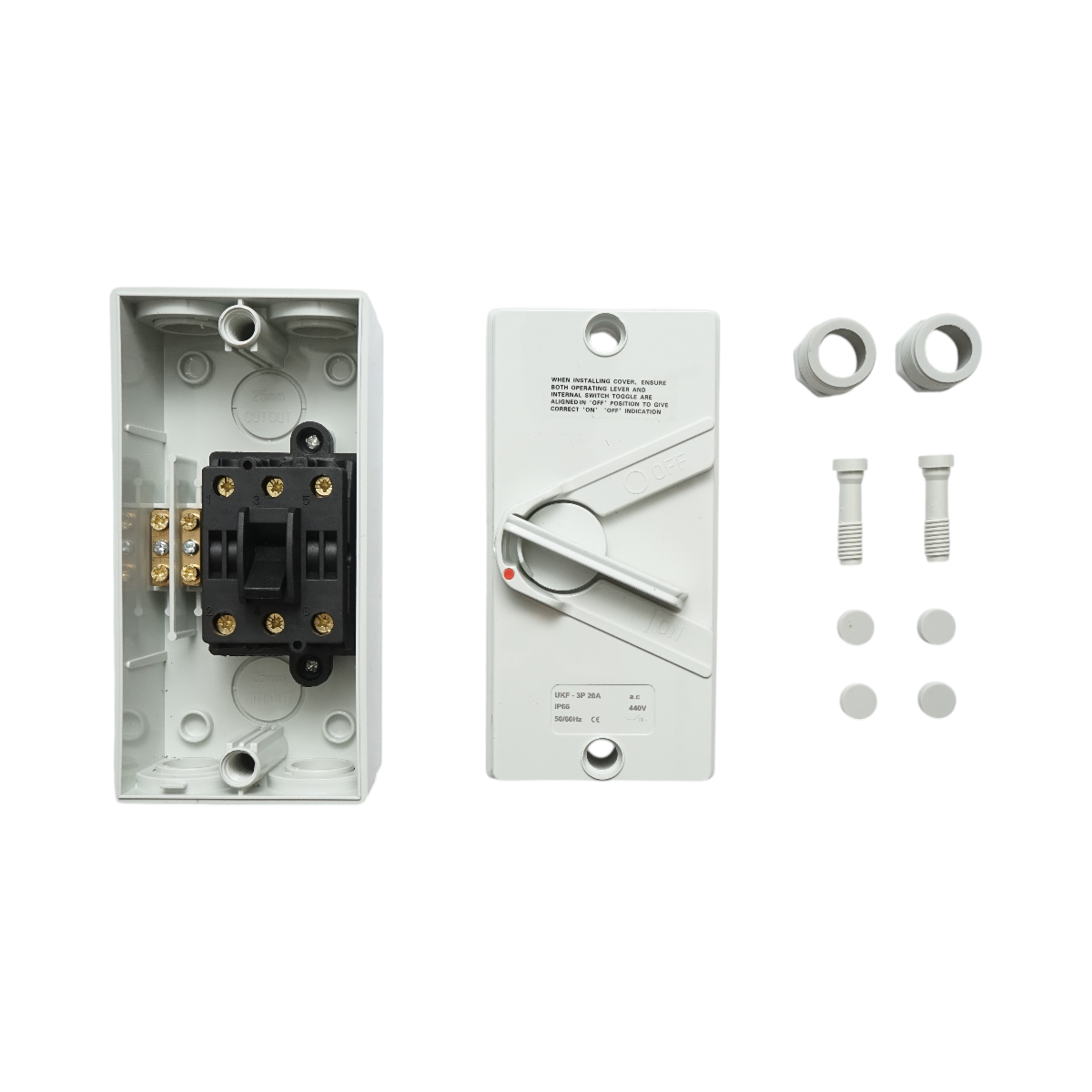 Interruttore sezionatore 3P, 440V AC, 20A ON/OFF con protezione IP66