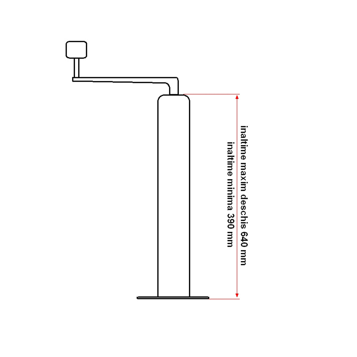 Piede di supporto regolabile per rimorchio, diametro 48 mm, altezza minima 390 mm, massima 640 mm