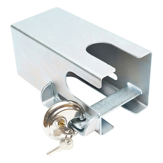 Serratura antifurto in acciaio inox con due chiavi, 110x110x217mm per gancio di traino Breckner Germany