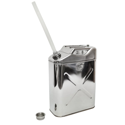 Tanica in acciaio inox da 20 litri con tubo flessibile e tappo a vite