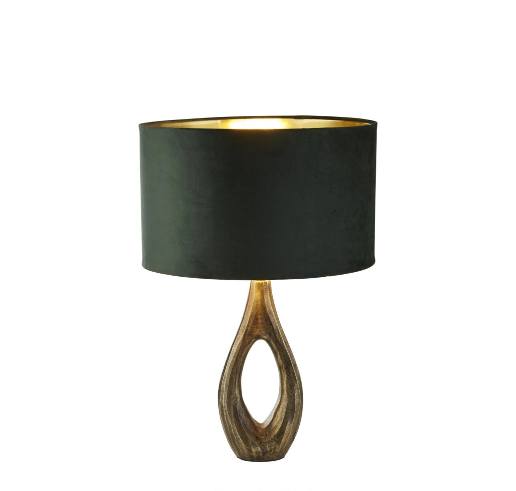 Lampada da tavolo Bucklow - Metallo ottone anticato e paralume in velluto verde