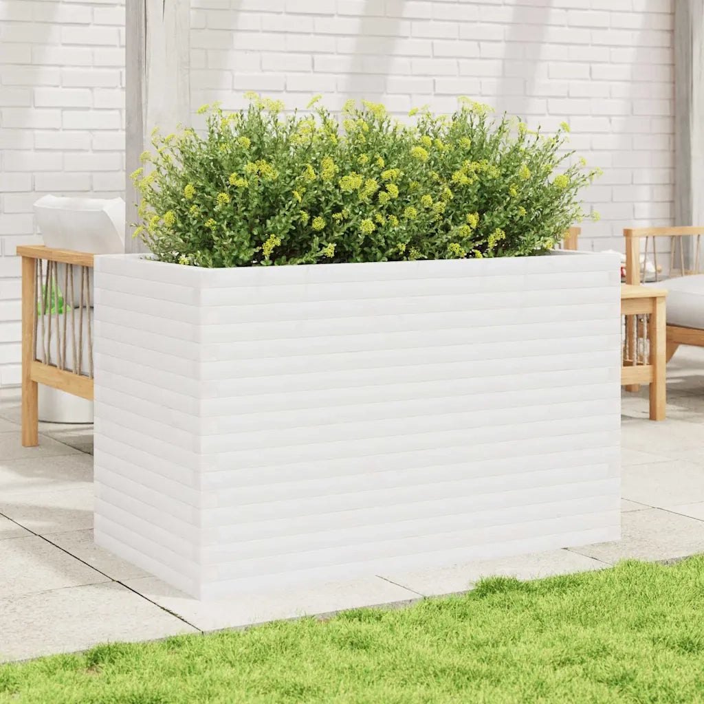 Fioriera da Giardino-Vaso da Esterno Bianca 110x60x68,5 cm Legno Massello Pino