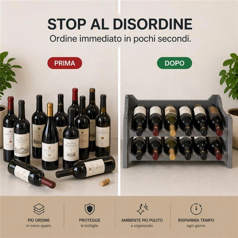SET 12 CANTINETTE MODULARE PER 72 BOTTIGLIE  IMPILABILE PORTA BOTTIGLIE DI COLORE ARGENTO