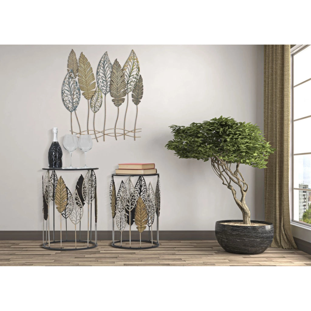 Set di Tavolini Foglia 65, Multicolore, Metallo, 38x38x55 cm