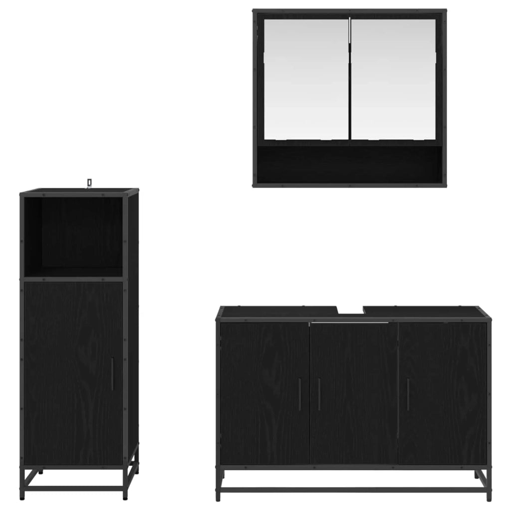 Set di mobili per il bagno 3 pcs Rovere Nero Legno multistrato
