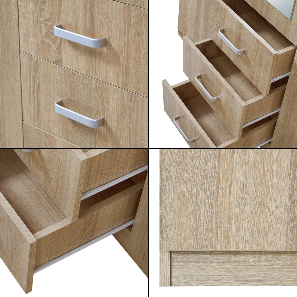 Armadio moderno per camera da letto mobile contenitore senza tempo 5 ripiani 3 cassetti + specchio MDF 176 x 120 x 52 cm effetto rovere Sonoma 03_0006369
