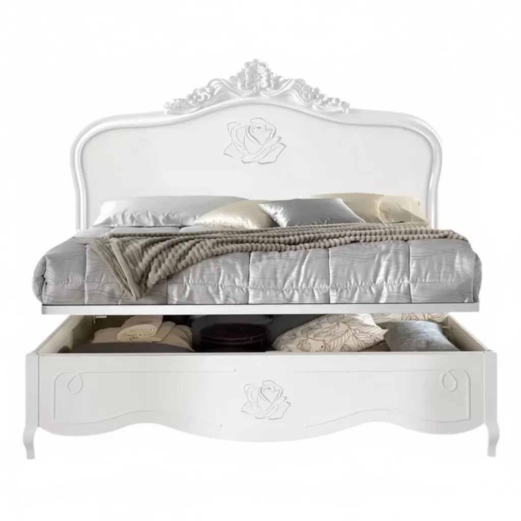Letto matrimoniale barocco con contenitore decoro rosa 182x212x156 (2134) - Mobili 2G